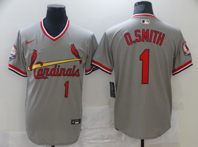 Men's St. Louis Cardinals #1 Ozzie Smith Grey Cool Base Stitched Jersey